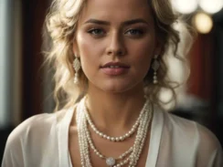 mujer con un collar de perlas