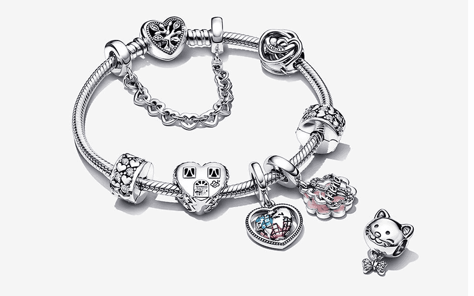 Pulsera pandora con varios charms de plata