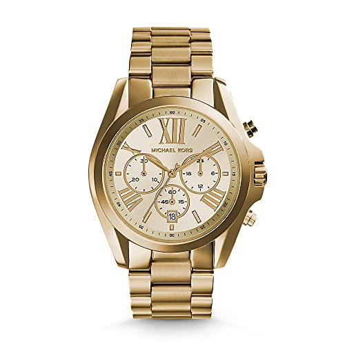 Michael Kors Reloj para Mujer BRADSHAW, Caja de 43 mm, Movimiento Cronógrafo de Cuarzo, Correa de Acero Inoxidable, Dorado