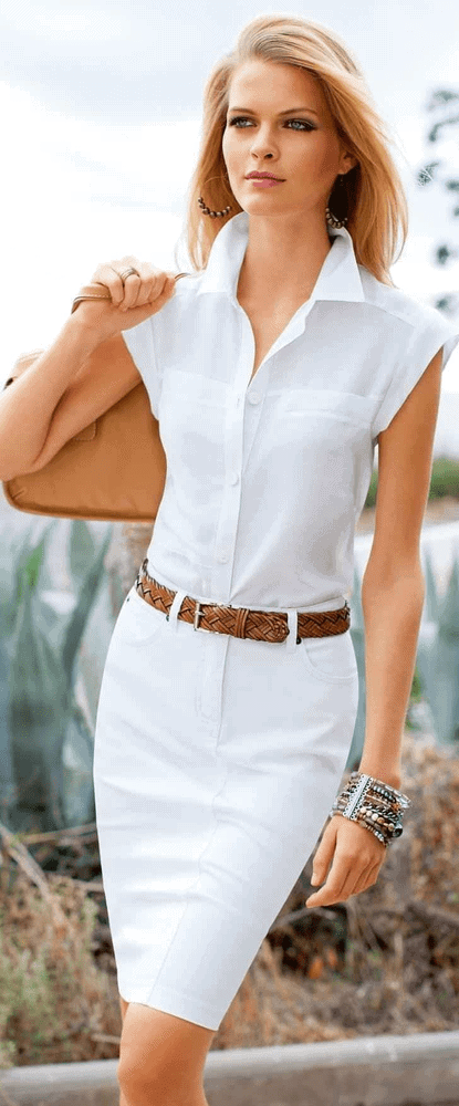 outfit camisa blanca y falda de tubo