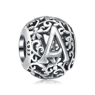 Annmors Abalorios Letra A de Plata 925 de Primera Ley Charm Alfabeto Iniciales Colgantes para Pulseras