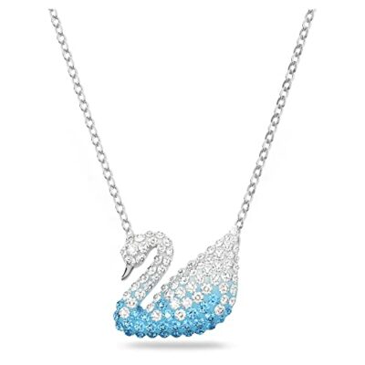 Collar con Colgante de Cisne para Mujer, con Cristales Blancos y Azules, Baño de Rodio, Colección Iconic Swan de Swarovski