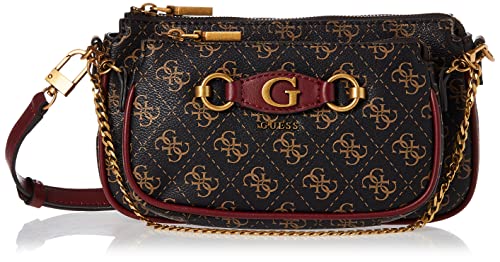 Guess Izzy Double Pouch CR para Mujer, Logo Marrón/Merlot, Einheitsgröße