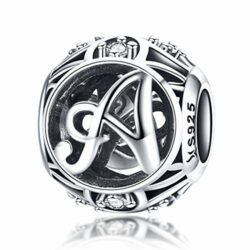Los encantos de la letra inicial A-Z del alfabeto se ajustan a las pulseras europeas de Pandora, cuentas encantadoras de plata de ley 925 para mujer, letra A
