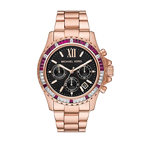 Michael Kors Reloj para Mujer EVEREST, Caja de 42 mm, Movimiento Cronógrafo, Correa de Acero Inoxidable, Oro Rosa