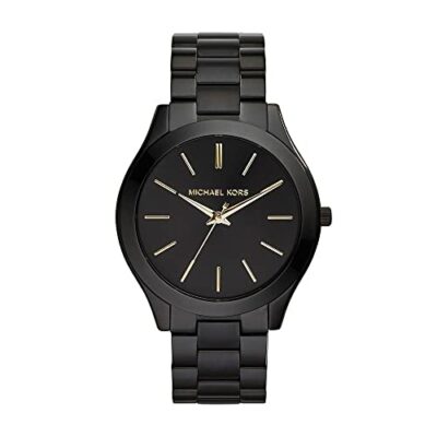 Michael Kors Reloj para Mujer SLIM RUNRAY, Tamaño de Caja de 42 mm, Movimiento de Tres Manecillas, Correa de Acero Inoxidable, Negro