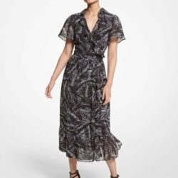 Michael Michael Kors - Vestido Midi De Manga Corta Con Estampado De Palmeras