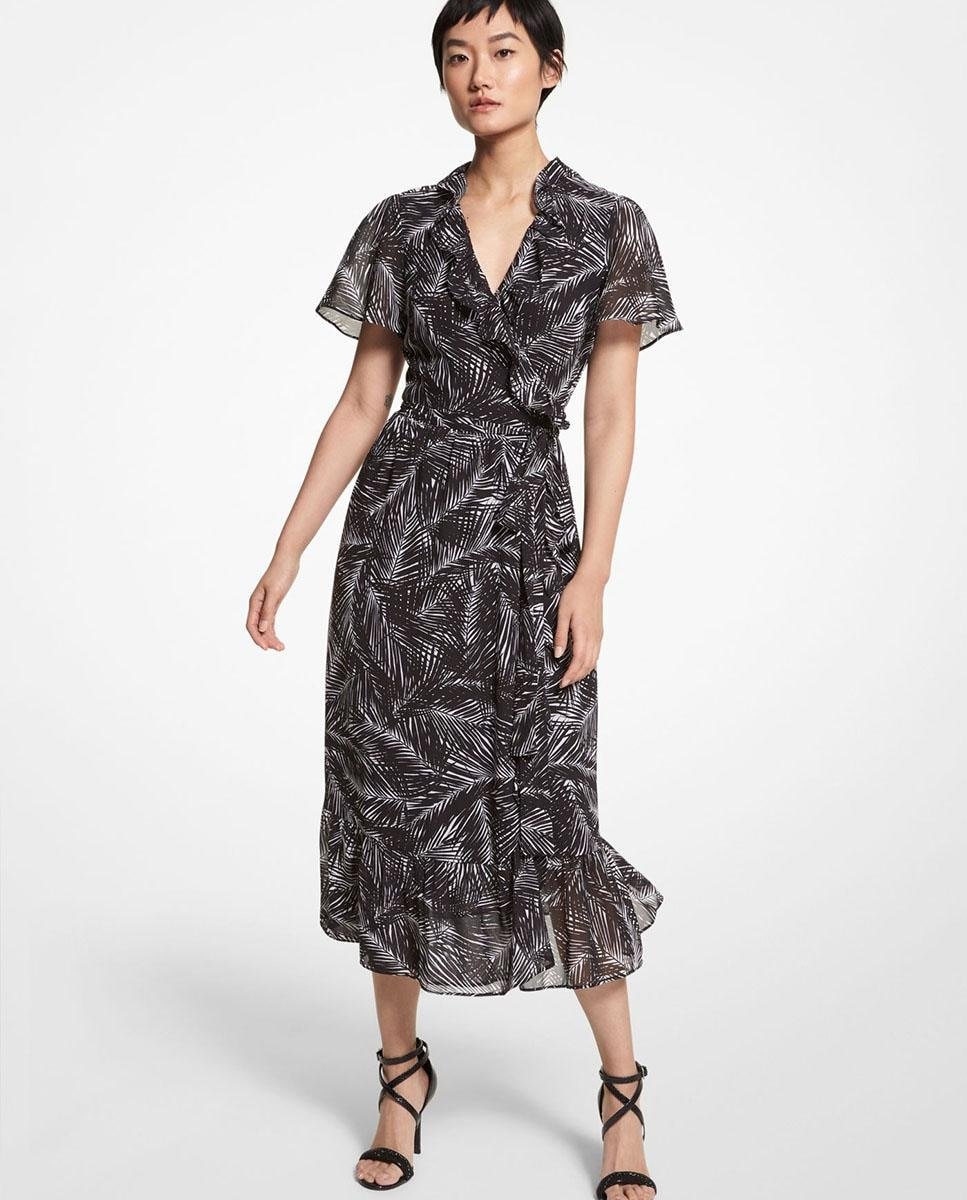 Michael Michael Kors - Vestido Midi De Manga Corta Con Estampado De Palmeras