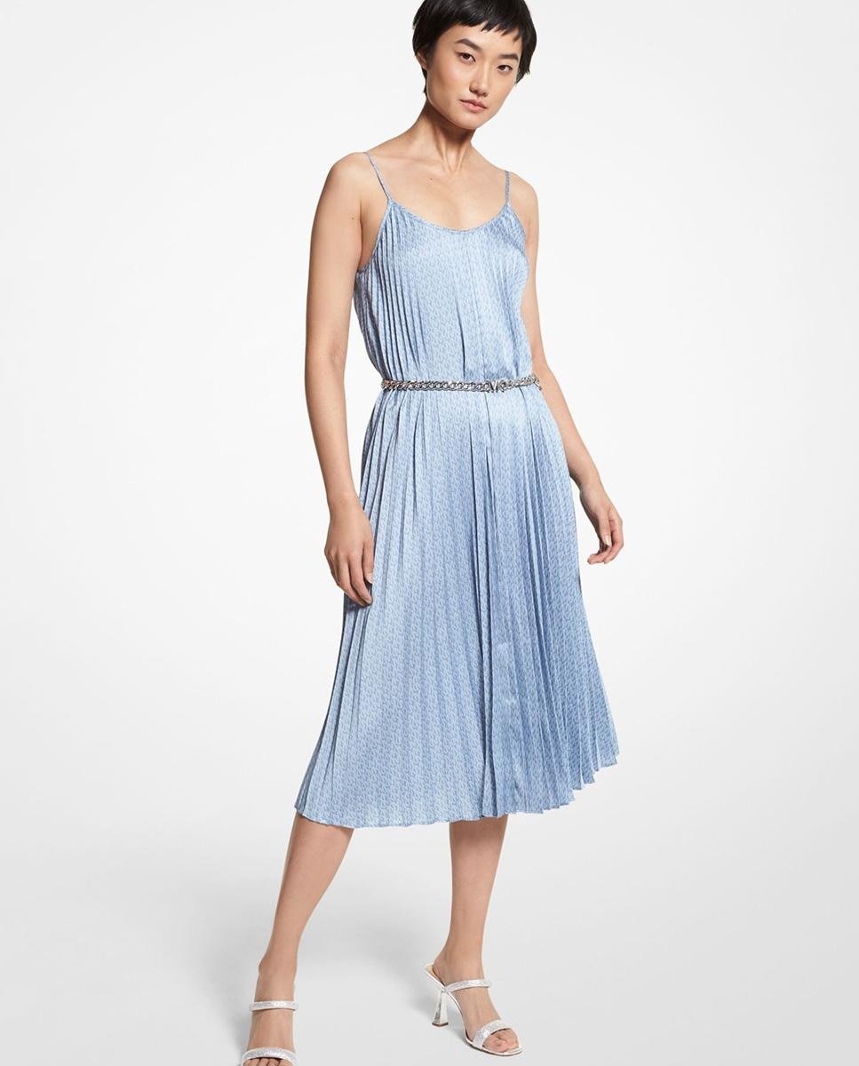 Michael Michael Kors - Vestido Midi Plisado De Tirantes Con Estampado De Logotipos