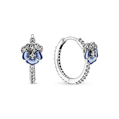 Pendientes Pandora de aro 290775C01 Flor azul