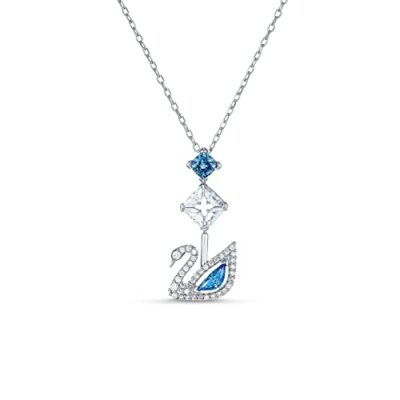 Swarovski Collar Dazzling Swan para Mujer, con Colgante de Cisne y Cristales Blancos y Azul, Baño de Rodio, Colección Dazzling Swan de Swarovski