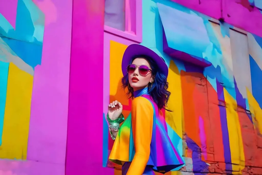 mujer con ropa colorida