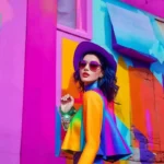 mujer con ropa colorida