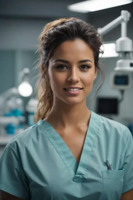 mujer con ropa de trabajo clinica