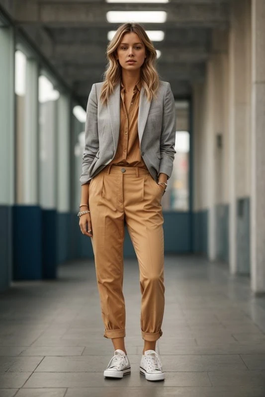 outfit formal zapatillas blancas